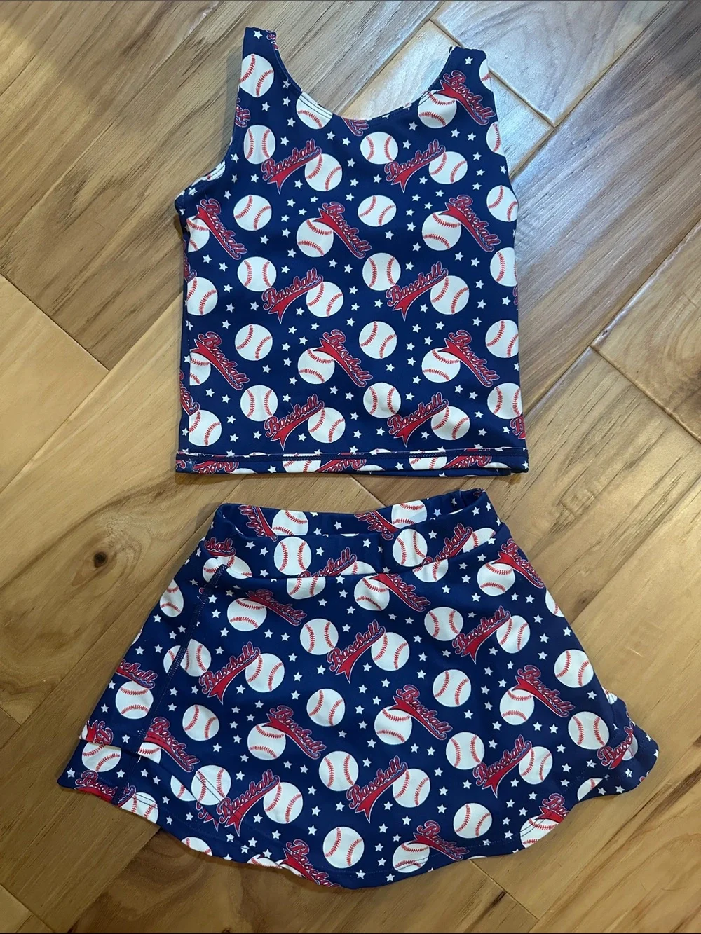 SweetHoney Navy, Red & White Baseball Print Girls Skort Set